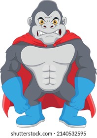 Cartoon Cute Superhero Gorilla on white background