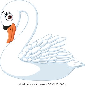 Cartoon Cute Swan Isolated On White Background