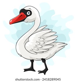 Cartoon cute swan isolated on white background