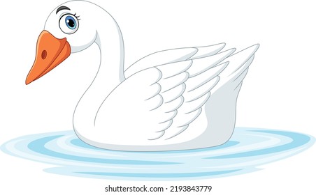 Cartoon cute swan on white background