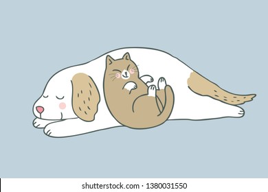 Cartoon cute sweet cat and dog vector.