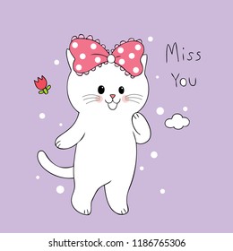 Cartoon cute sweet cat vector.