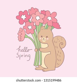 Cartoon cute sweet squirrel and flower vector.