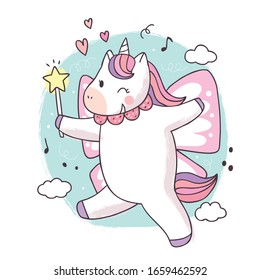 Caricatura lindo vector unicornio dulce.