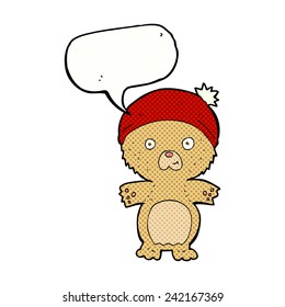 caricatura lindo oso de peluche en el sombrero con burbuja de habla