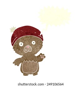 cartoon cute teddy bear in hat with speech bubble