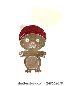 cartoon cute teddy bear in hat with speech bubble