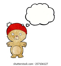 cartoon cute teddy bear in hat with thought bubble