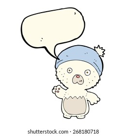 cartoon cute teddy bear in hat with speech bubble