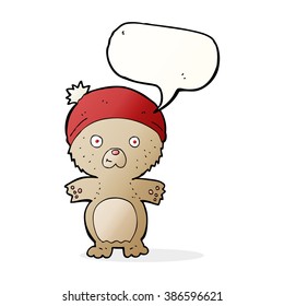 cartoon cute teddy bear in hat with speech bubble