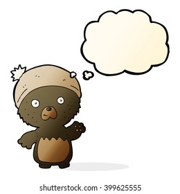 cartoon cute teddy bear in hat with thought bubble