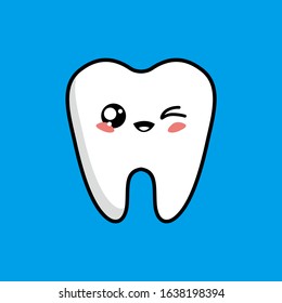 Cartoon of Cute Teeth Character Design, Teeth Icon Illustration Template Vector