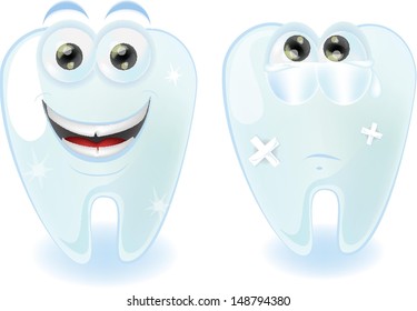 Cartoon cute teeth with different emotions 