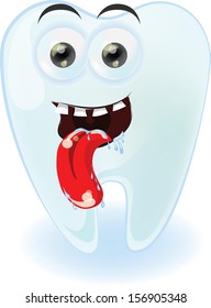 Cartoon cute teeth with different emotions 
