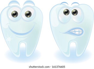 Cartoon cute teeth with different emotions
