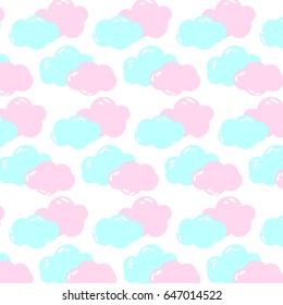 Cartoon cute tender abstract background with blue and pink clouds pattern