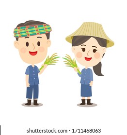 Caricatura con vector agrícola tailandés    