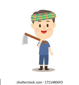 Cartoon Cute Thai Farmer Vector    