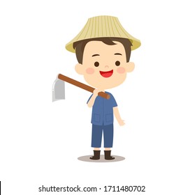 Cartoon Cute Thai Farmer Vector    