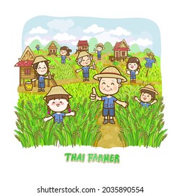 Cartoon Cute Thai Farmer Vector.