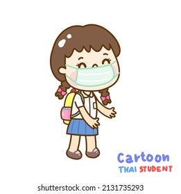 Cartoon Cute Thai Student Vector.