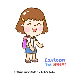Cartoon Cute Thai Student Vector.