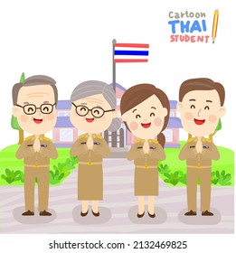 Cartoon Cute Thai Students Character.