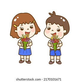Cartoon Cute Thai Students Character Vector