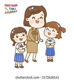 Cartoon Cute Thai Students Character.