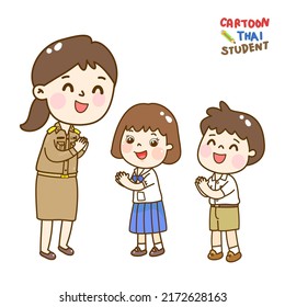 Cartoon Cute Thai Students Character.