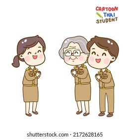 Cartoon Cute Thai Students Character.