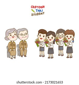 Cartoon Cute Thai Students Character.