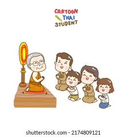 Caricatura Cute Estudiantes Tailandeses hacen personaje de mérito.