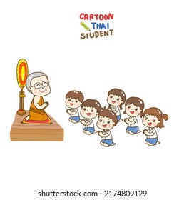 Cartoon Cute Thai Students make merit character.