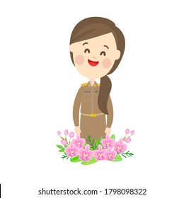 Cartoon Cute Thai Teacher Vector    