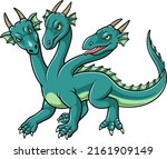 Cartoon cute three headed dragon