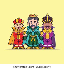 cartoon cute Three Wise Men with over white background. colorful design. vector illustration