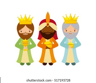 cartoon cute Three Wise Men with over white background. colorful design. vector illustration