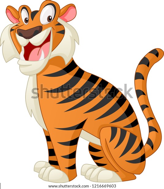 漫画のかわいい虎 面白い幸せな動物のベクターイラスト のベクター画像素材 ロイヤリティフリー