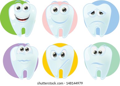 Cartoon cute tooth with different emotions 