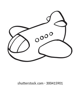 Cartoon cute toy airplane in sky. First words/Memory/Match game printable flash card. Isolated outline vector clip art eps 10 illustration on white background. Coloring book.