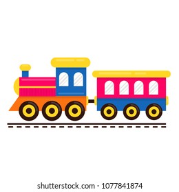 cartoon cute train with railway carriage on rails