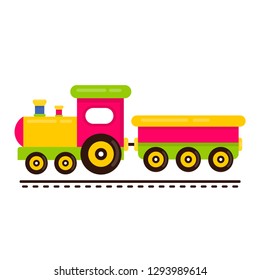 cartoon cute train and railway carriage on rails vector