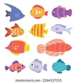 Cartoon cute tropical ocean fishes. Sea fish vector illustration