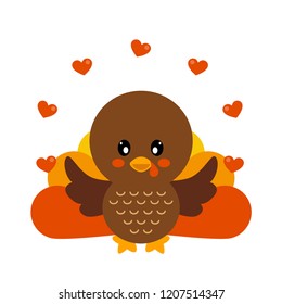 cartoon cute turkey with heart vector