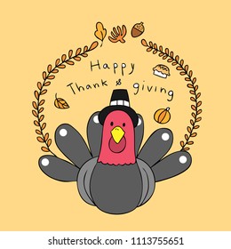 Cartoon cute Turkey Thanks giving vector.