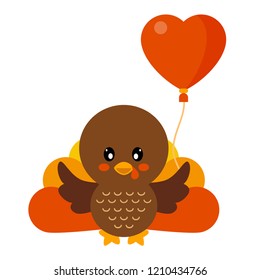 cartoon cute turkey vector with balloons