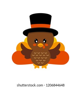 Cartoon Cute Turkey Vector In Hat