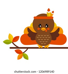 cartoon cute turkey vector image on a branch