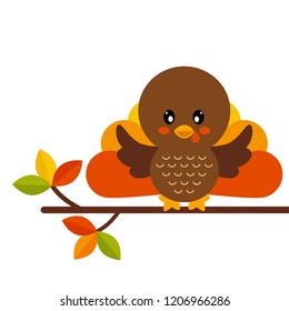 cartoon cute turkey vector on a branch